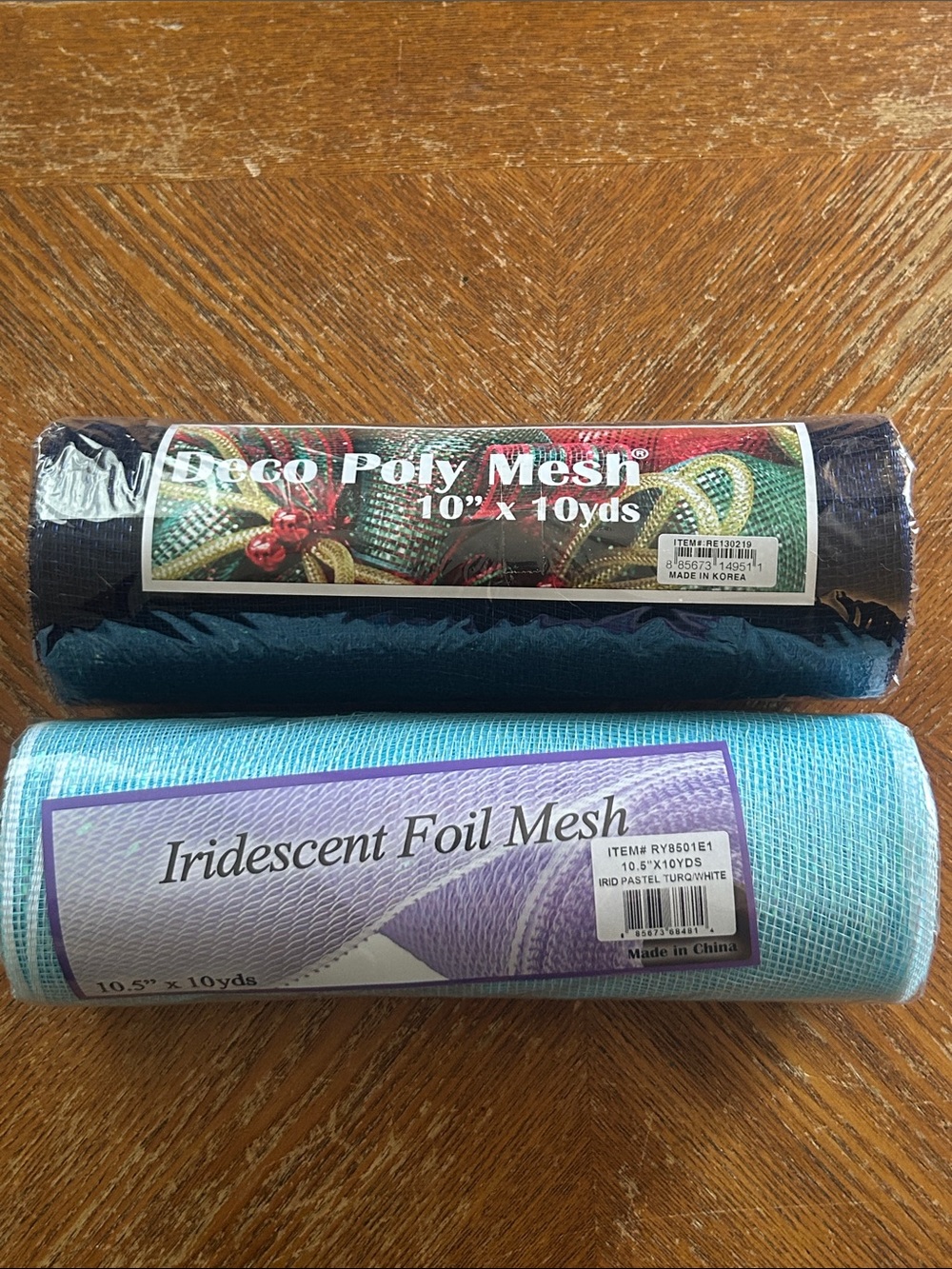 Deco Poly Mesh Roll & Iridescent Foil Mesh Roll - Navy and Turquoise